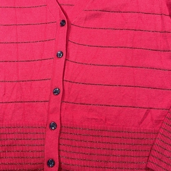 Stripes - Burgundy Holiday Red Striped Sparkly Cardigan Perfect For Layering - Picture 4 of 7